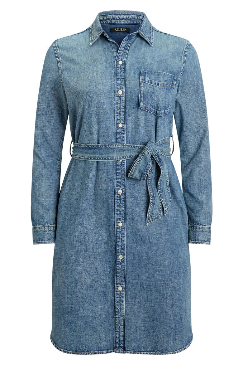 Jameika Long Sleeve Denim Shirtdress, Alternate, color, ODWIN WASH