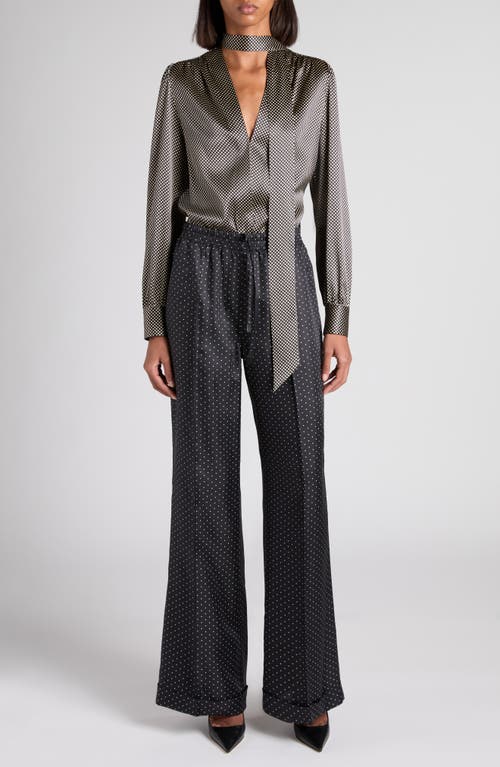 Tom Ford Polka Dot Stretch Silk Lavalliere Button-up Shirt In Gray
