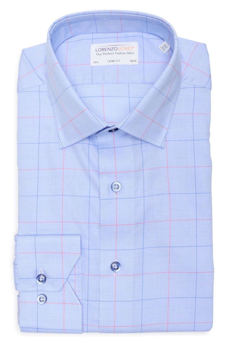 Trim Fit Large Windowpane Cotton Dress Shirt, Alternate, color, LIGHT BLUE