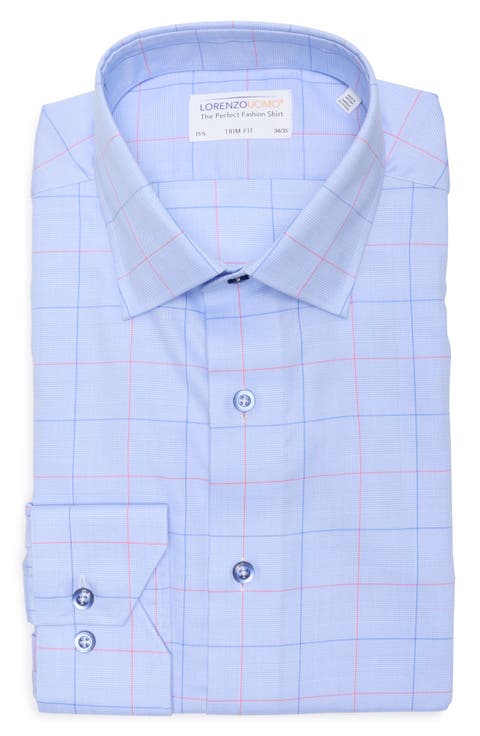 Trim Fit Large Windowpane Cotton Dress Shirt (Regular & Big)
