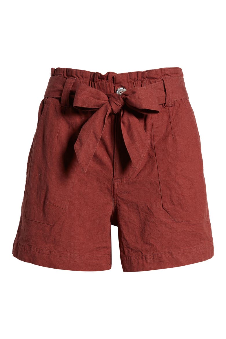 Paperbag Waist Linen Blend Shorts (Nordstrom Exclusive), Alternate, color, BURNT HENNA