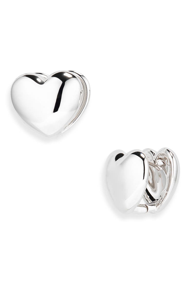 Sunlight Heart Huggie Hoop Earrings, Main, color, RHODIUM