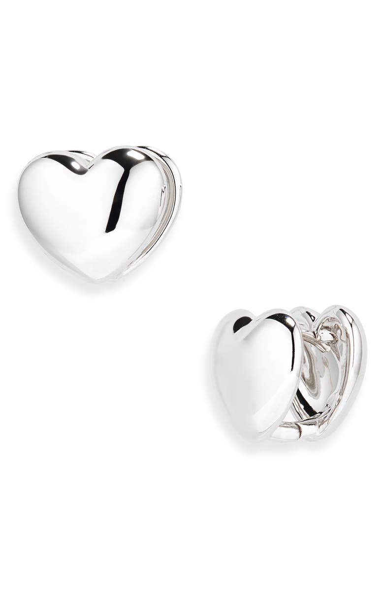 Nadri Sunlight Heart Huggie Hoop Earrings, Main, color, Rhodium