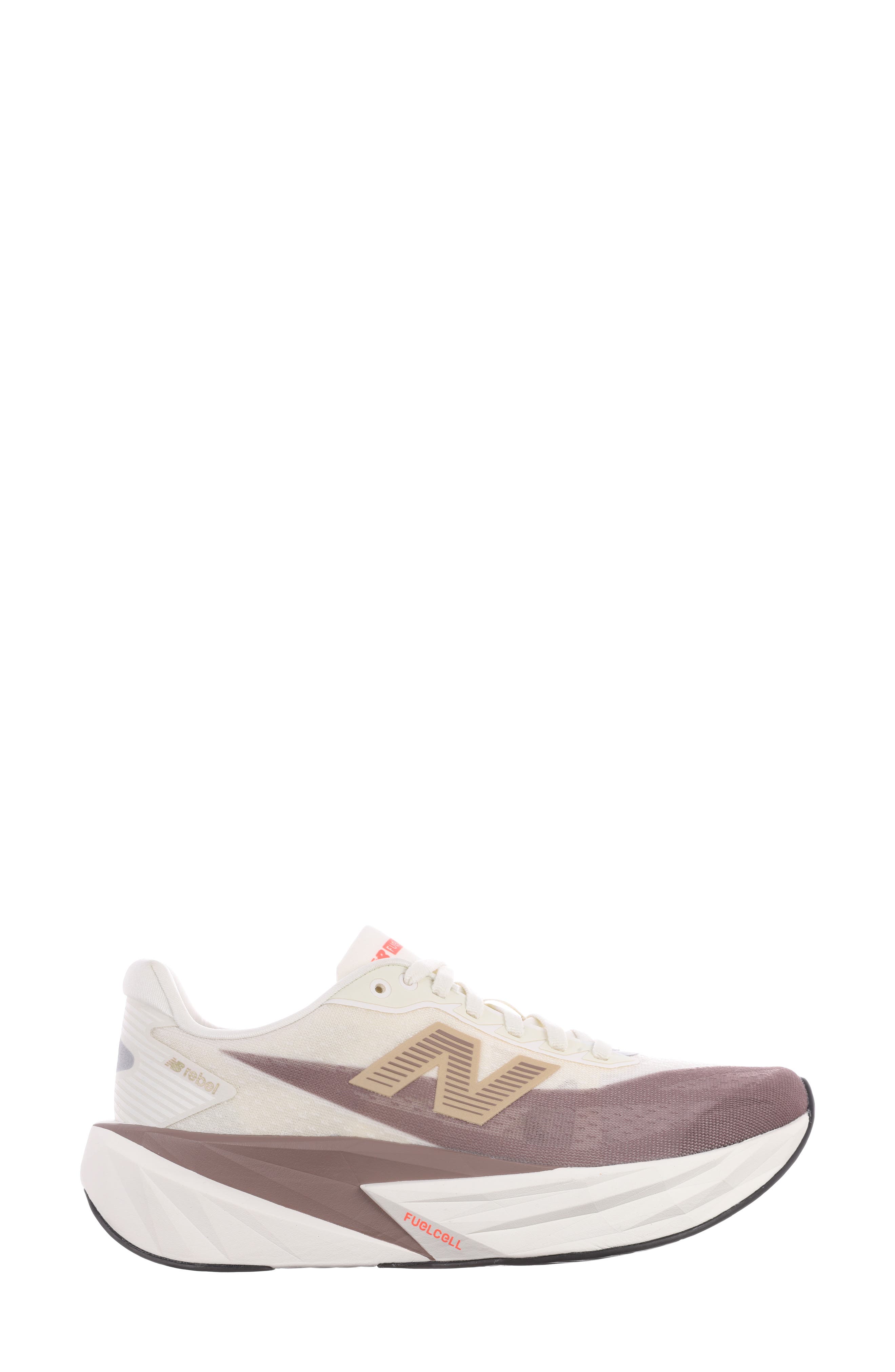 New Balance FuelCell Rebel v5 Running Shoe, Alternate, color, Angora/ Earth Shadow