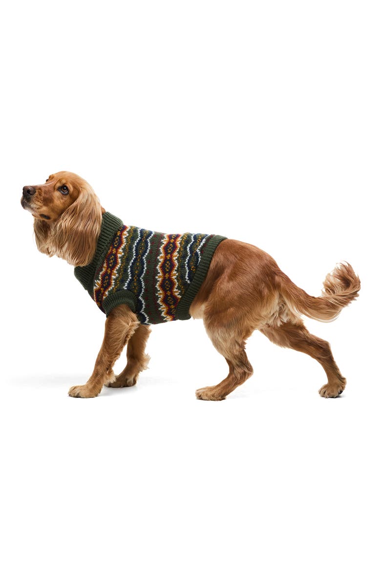 Fair Isle Dog Sweater & Matching Owners Hat Set, Main, color, OLIVE