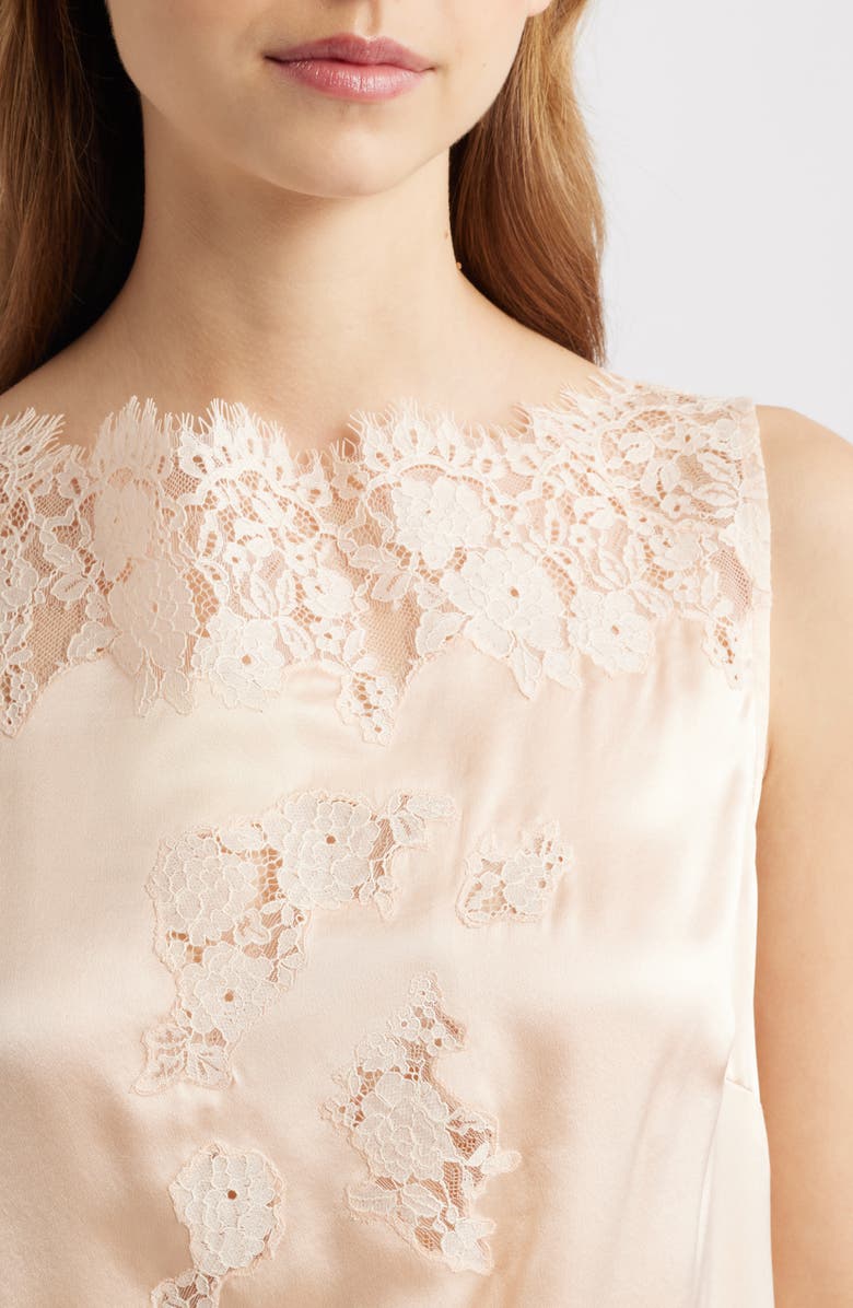 DÔEN Viviane Lace Trim Silk Satin Top, Alternate, color, Peach Sorbet