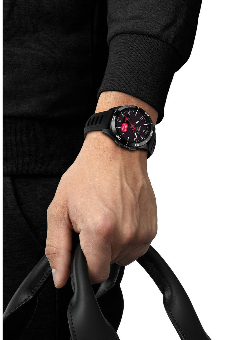 T-Touch Connect Sport Solar Smart Silicone Strap Watch, 43.75mm, Alternate, color, BLACK
