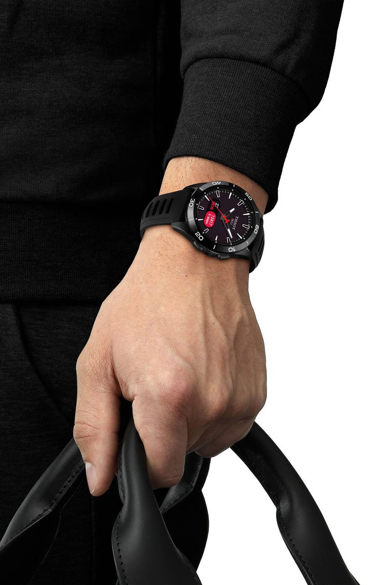 Tissot T-Touch Connect Sport Solar Smart Silicone Strap Watch, 43.75mm, Alternate, color, Black