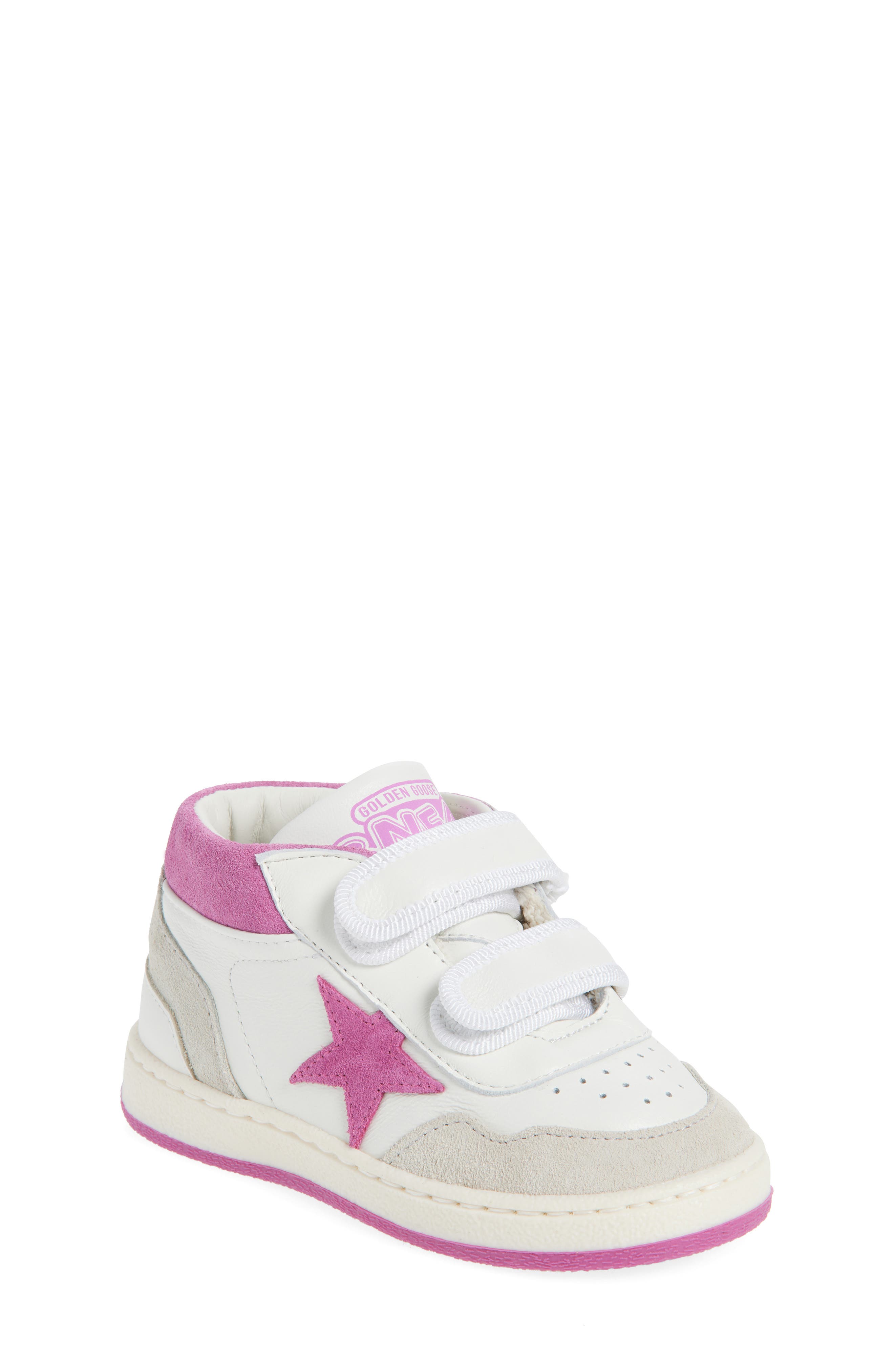 Golden Goose Kids' June Basket Mid Top Sneaker, Main, color, White/ Pink/ Gray