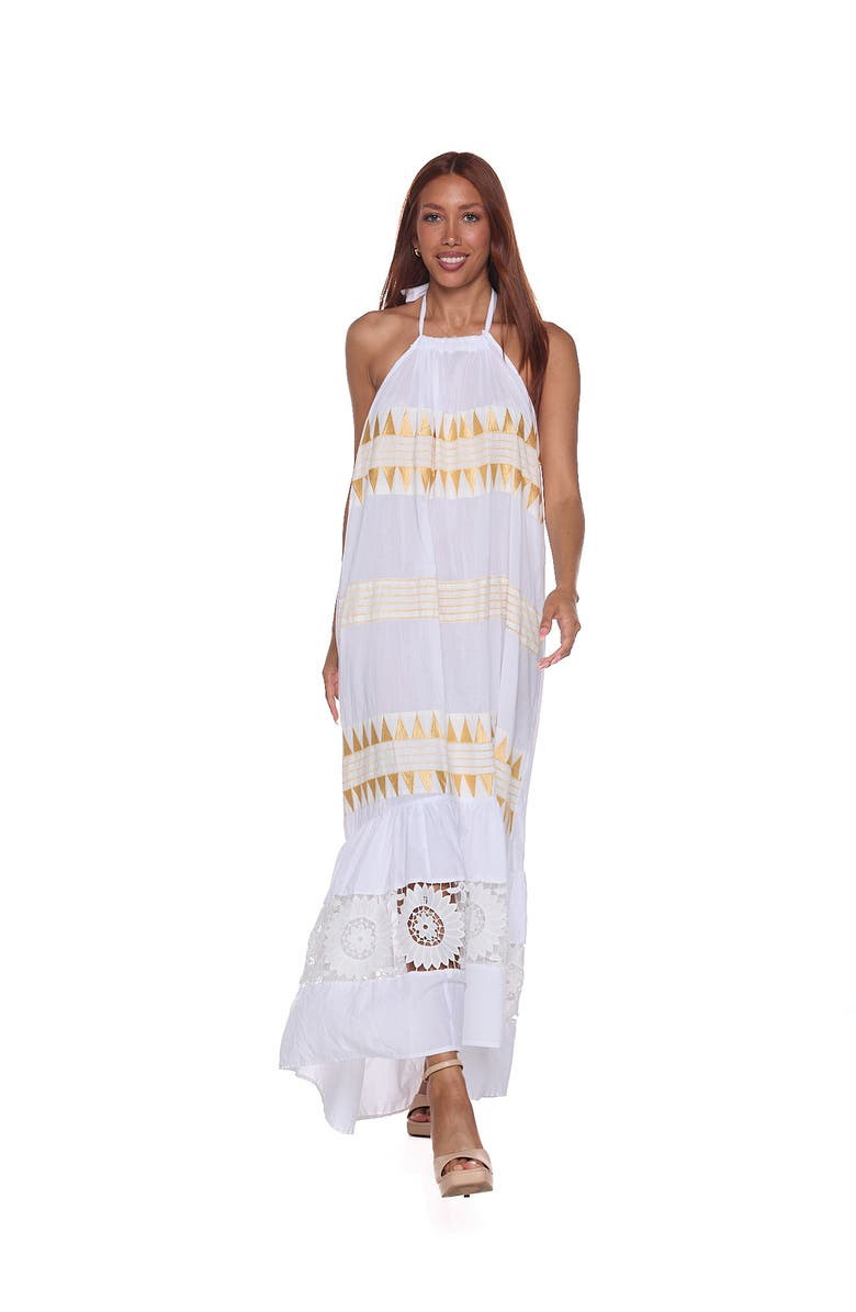 RANEES Halter Cotton Maxi Sundress, Alternate, color, White