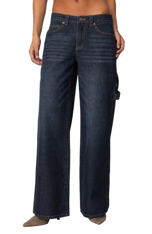 Shop Edikted Wide Leg Carpenter Jeans In Indigo-blue-raw-wash
