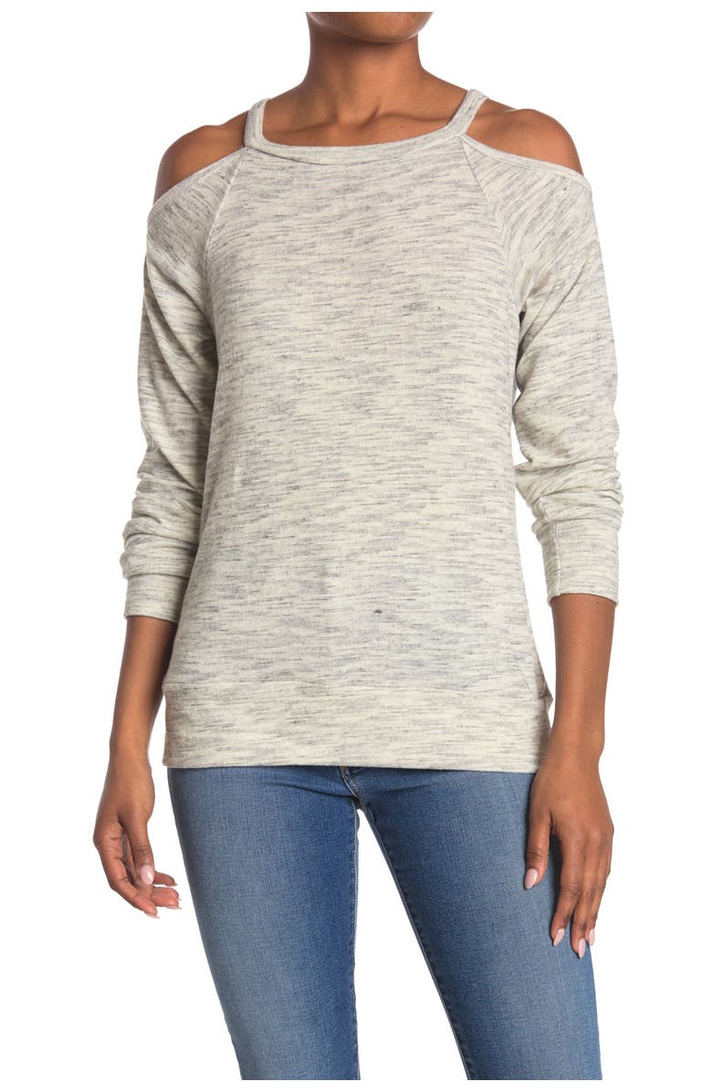 GO COUTURE Cold Shoulder Knit Sweatshirt, Main, color, Slate