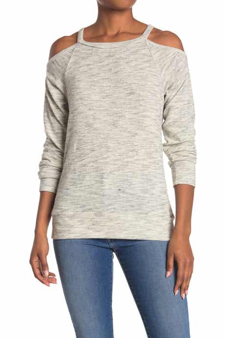 GO COUTURE Cold Shoulder Knit Sweatshirt