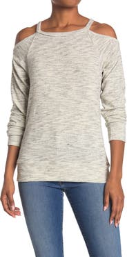 GO COUTURE Cold Shoulder Knit Sweatshirt