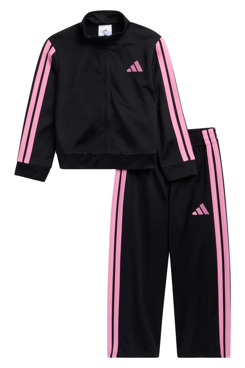 Kids' 3-Stripes Tricot Jacket & Pants Set, Main, color, BLACK W/ PINK