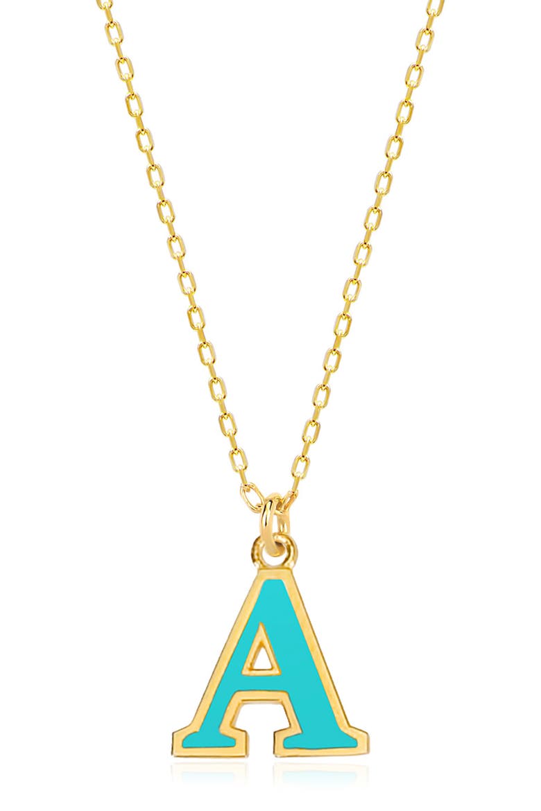 Vacay Dreamy Collection 14K Gold Plated Sterling Silver Turquoise French Enamel Initial Necklace, Main, color, GOLD- A