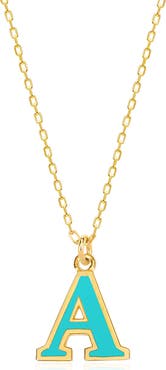 GABI RIELLE Vacay Dreamy Collection 14K Gold Plated Sterling Silver Turquoise French Enamel Initial Necklace