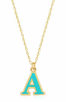GABI RIELLE Vacay Dreamy Collection 14K Gold Plated Sterling Silver Turquoise French Enamel Initial Necklace