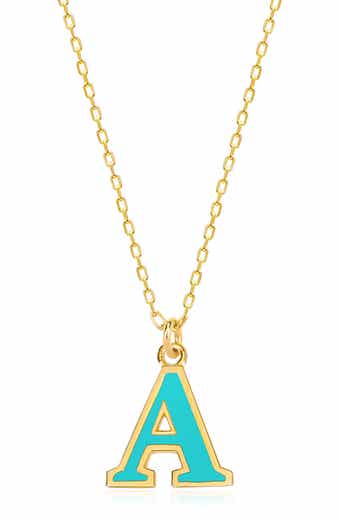 GABI RIELLE Vacay Dreamy Collection 14K Gold Plated Sterling Silver Turquoise French Enamel Initial Necklace