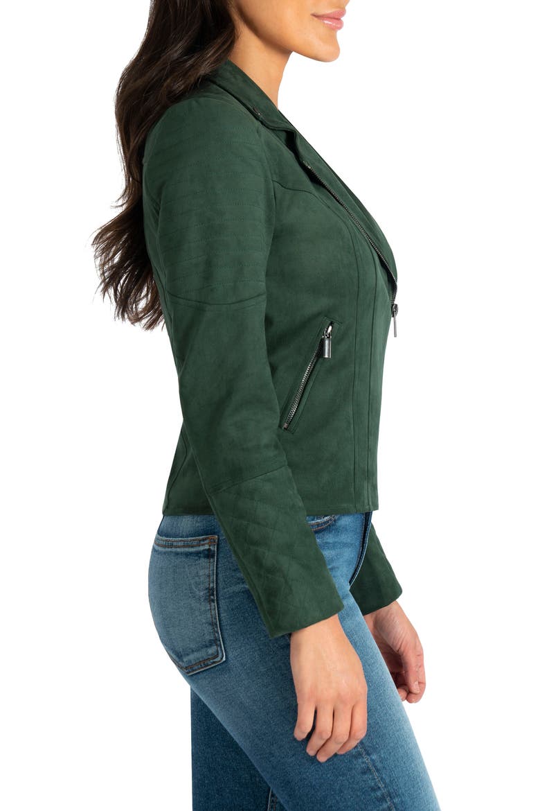 Quilted Panel Faux Suede Moto Jacket, Alternate, color, HUNTER