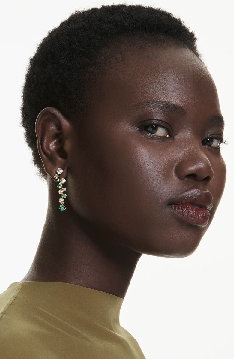 Swarovski Constella Crystal & Zirconia Drop Earrings, Alternate, color, Gold/ Green