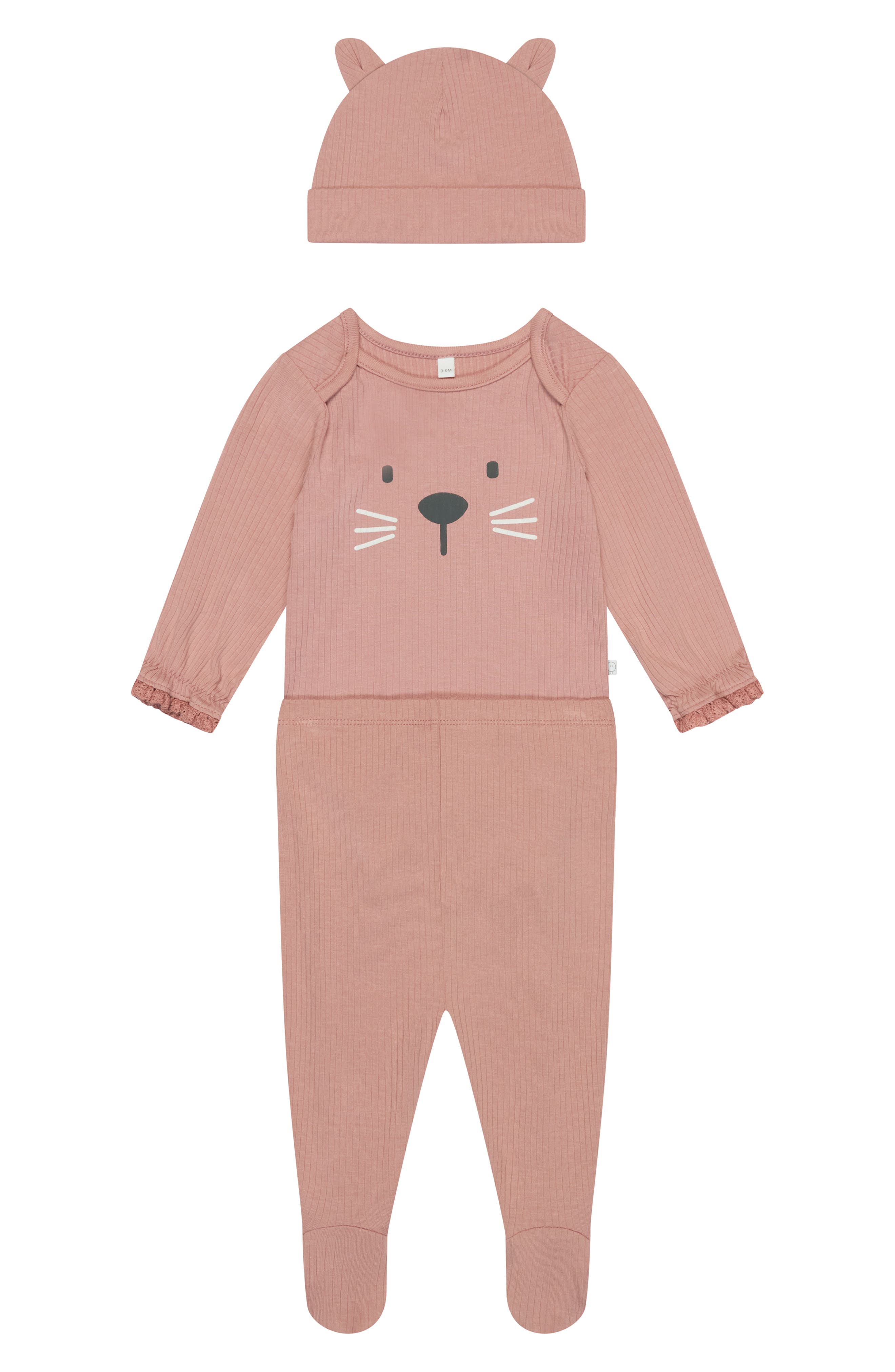 MORI My First Christmas Hat, Bodysuit & Footed Leggings Set in Rose 