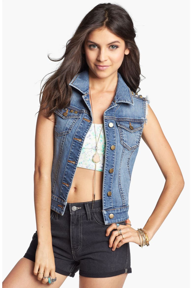 Studded Denim Vest, Main, color, RUGGED BLUE