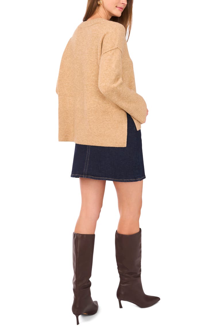 High-Low V-Neck Sweater, Alternate, color, LATTE HEATHER