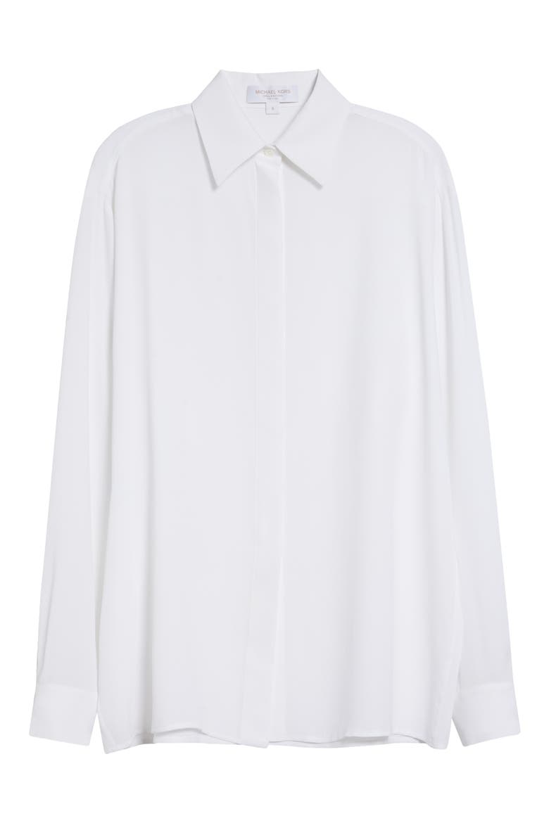 Silk Georgette Button-Up Shirt, Alternate, color, OPTIC WHITE 100