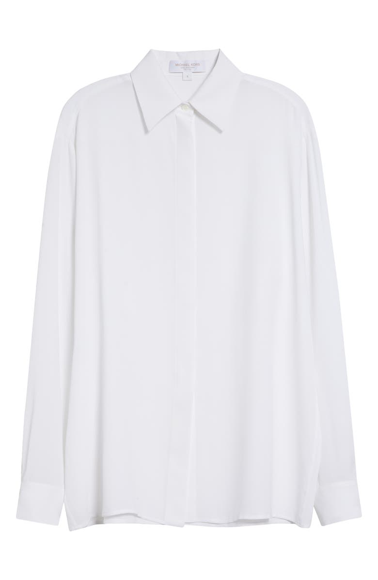 Michael Kors Collection Silk Georgette Button-Up Shirt, Main, color, Optic White 100