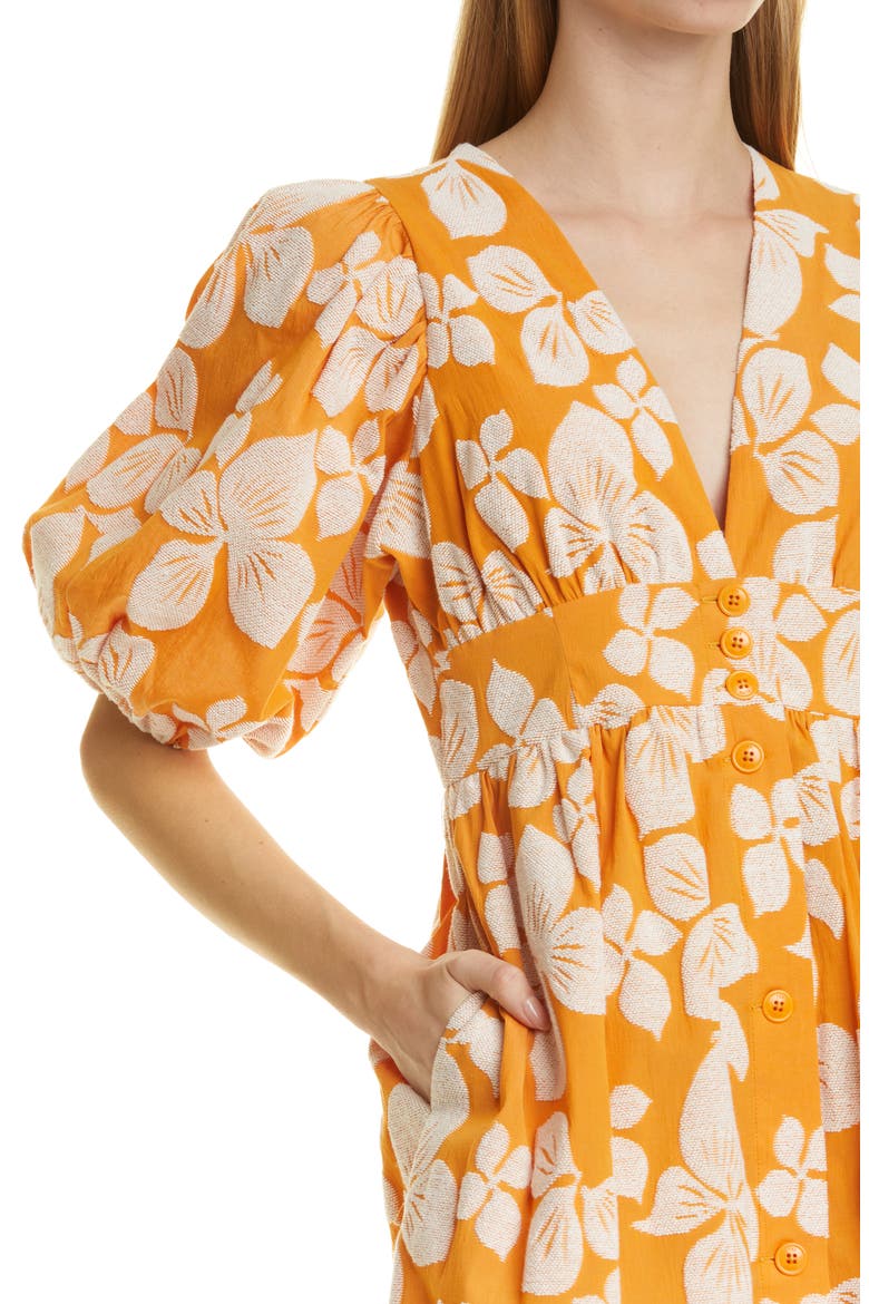Cinthy Floral Jacquard A-Line Dress, Alternate, color, DARK ORANGE