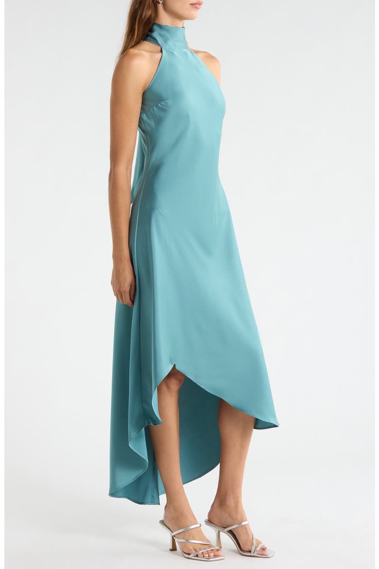 Tie Back Sleeveless High/Low Satin Gown, Alternate, color, PEACOCK TEAL