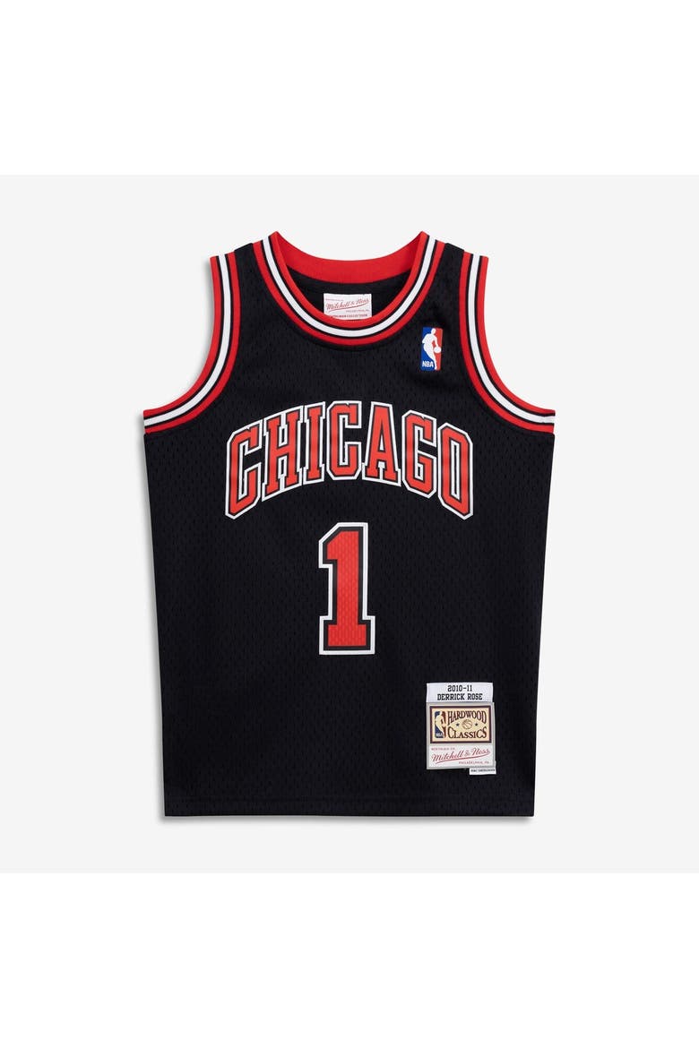 Youth Mitchell & Ness Derrick Rose Black Chicago Bulls 2010/11 Hardwood Classics Swingman Jersey, Alternate, color, Black