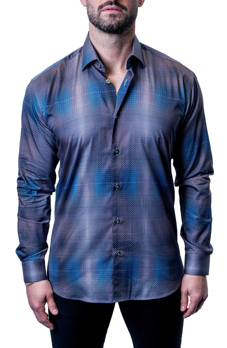 Maceoo Fibonacci Shiny Chrome Multi Button-Up Shirt, Alternate, color, Blue Multi