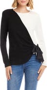 Karen Kane Colorblock Satin Bow Crossover Hem Knit Top