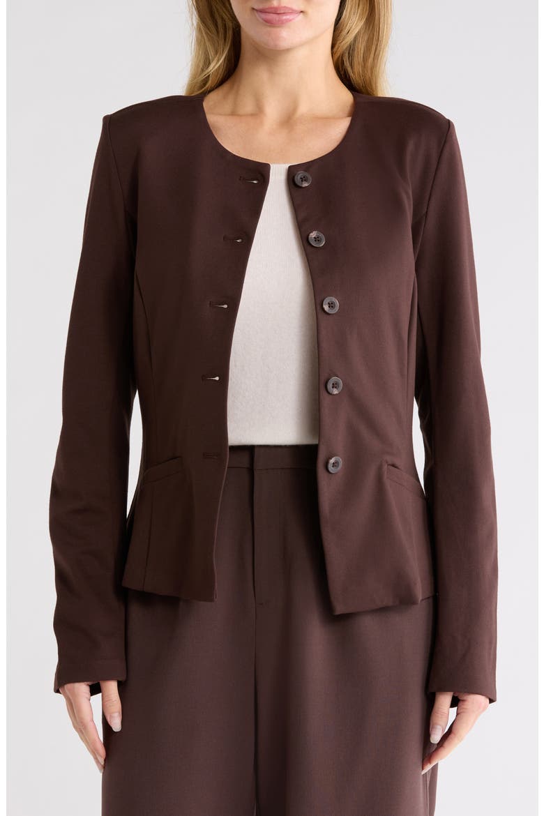 Collarless Cutaway Ponte Jacket, Main, color, BROWN COFFEE