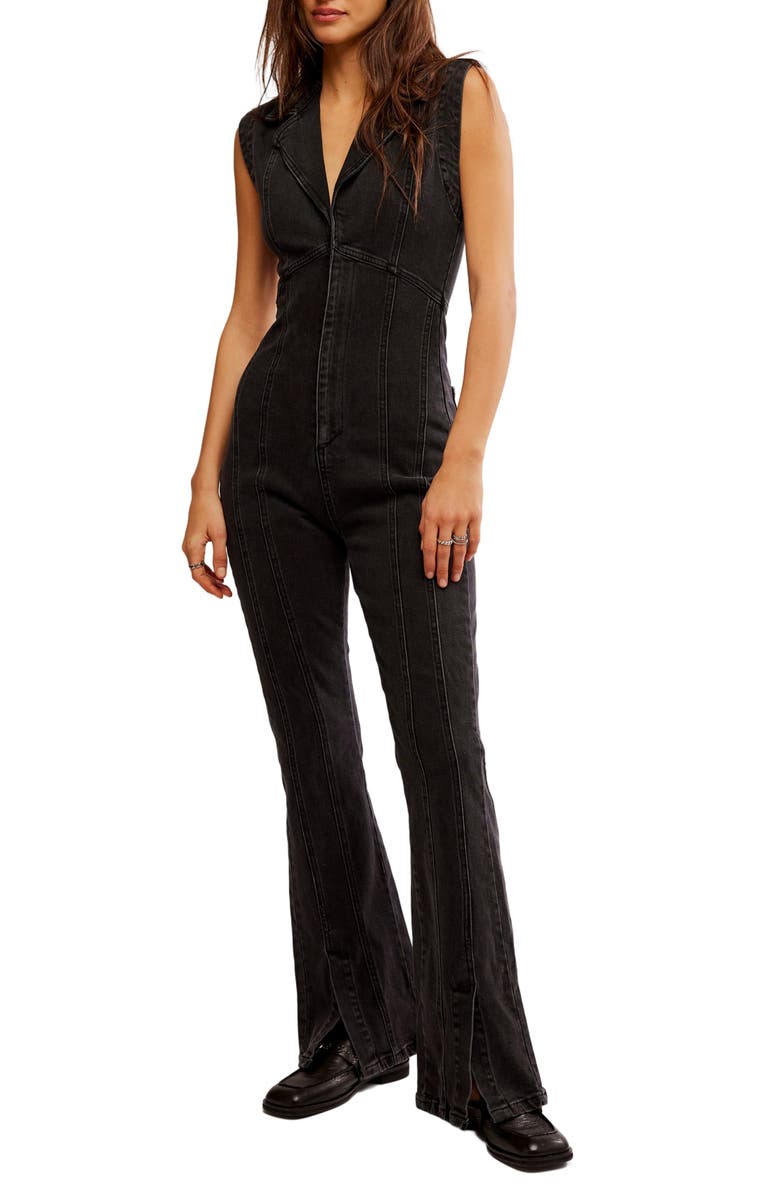 Free People CRVY Ring the Alarm Denim Jumpsuit, Main, color,
