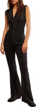 Free People CRVY Ring the Alarm Denim Jumpsuit