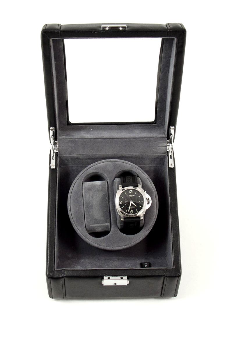 Black Leather Watch Winder, Alternate, color, BLACK