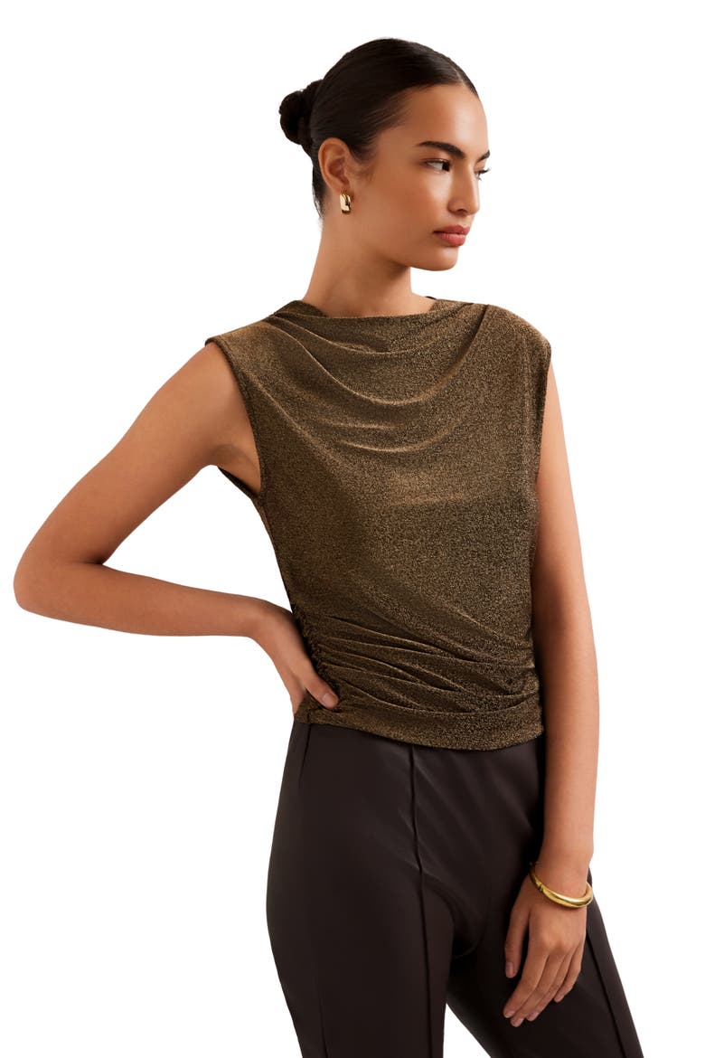 Paige Metallic Sleeveless Shirred Top, Alternate, color, BLACK W/ GOLD