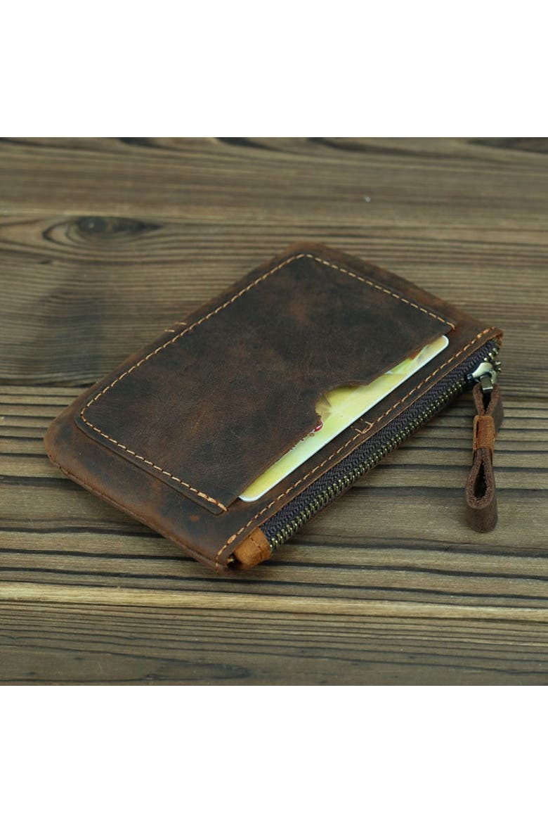 The Cael | Handmade Leather Coin Purse with Zipper, Alternate, color, Brown