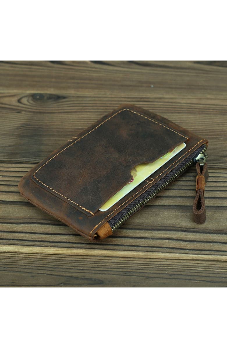 STEEL HORSE LEATHER The Cael | Handmade Leather Coin Purse with Zipper, Alternate, color, Brown