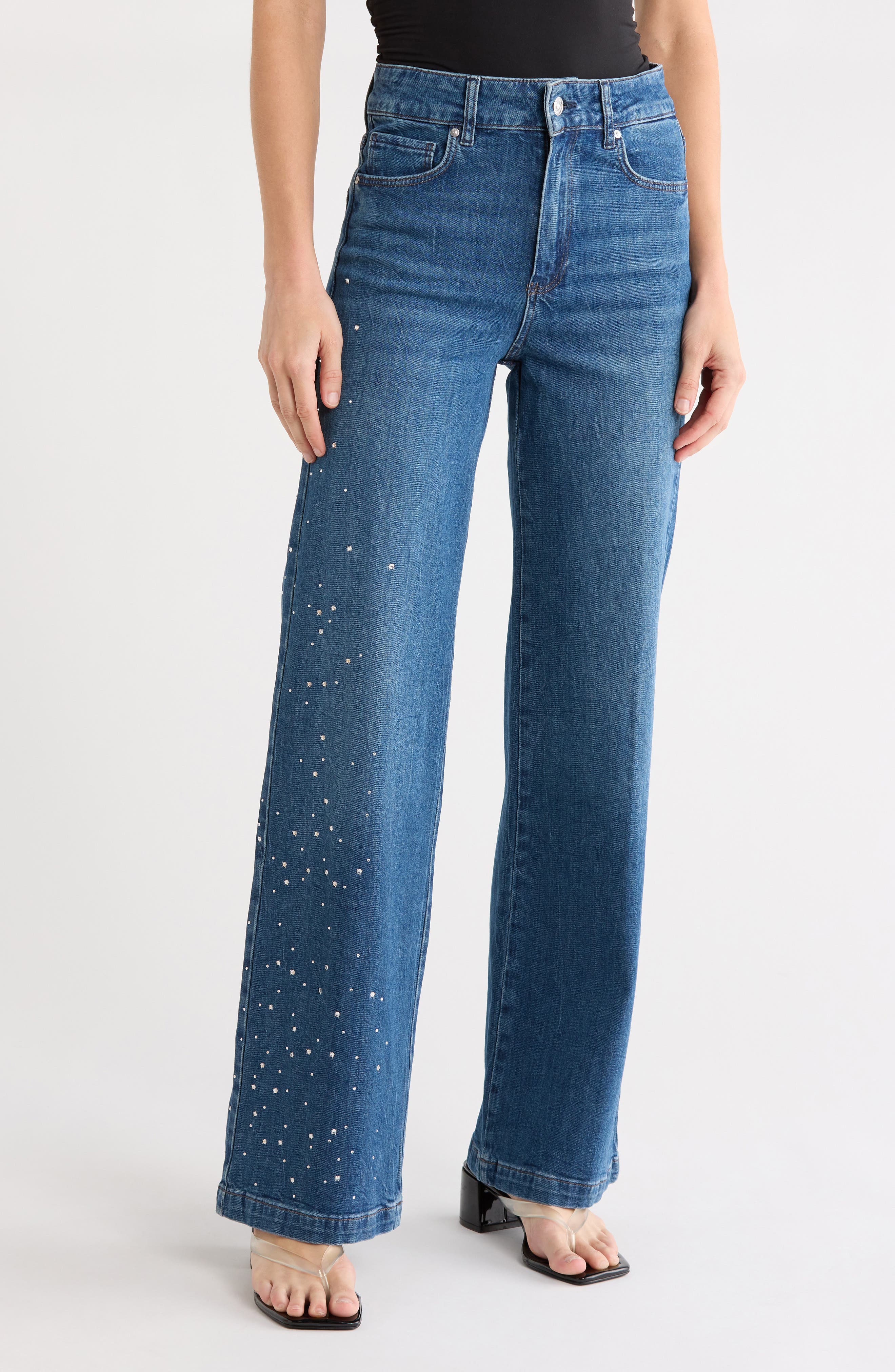 Sasha Embellished High Waist Wide Leg Jeans