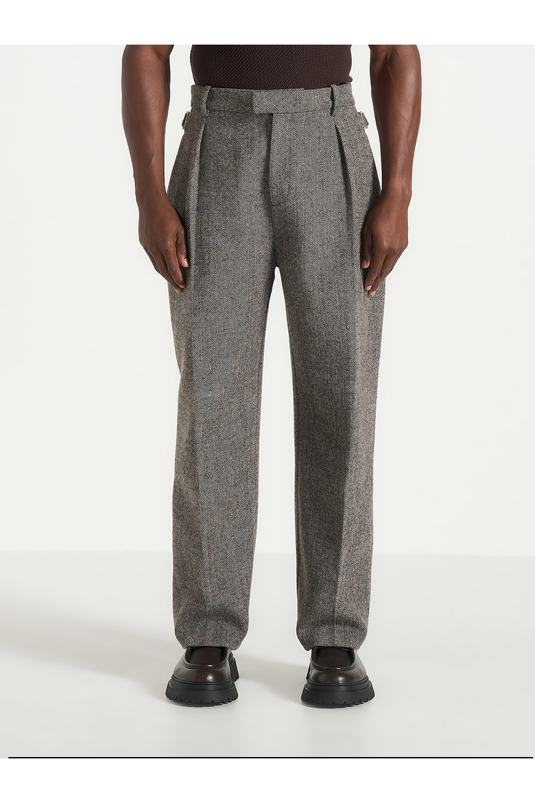 Dorian Wool-Blend Herringbone Pleated Trousers, Main, color, Grey