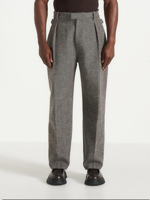 Dorian Wool-Blend Herringbone Pleated Trousers