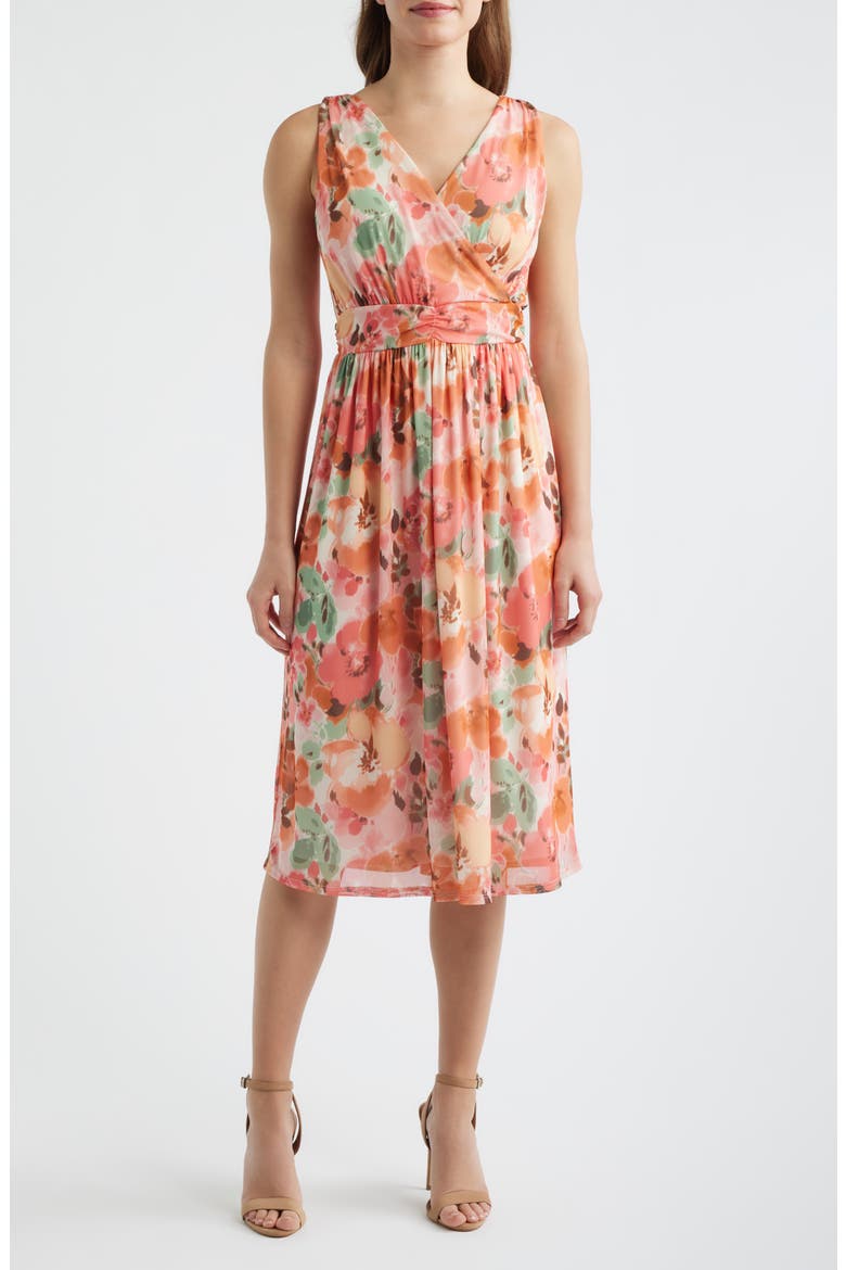 Floral Print Swing Dress, Main, color, CORAL
