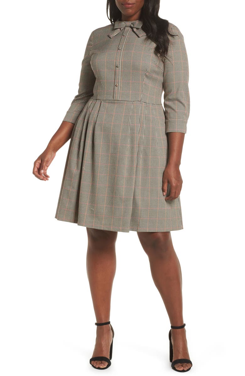 Gal Meets Glam Collection Blanche Check Bow Tie Fit & Flare Dress, Alternate, color, 