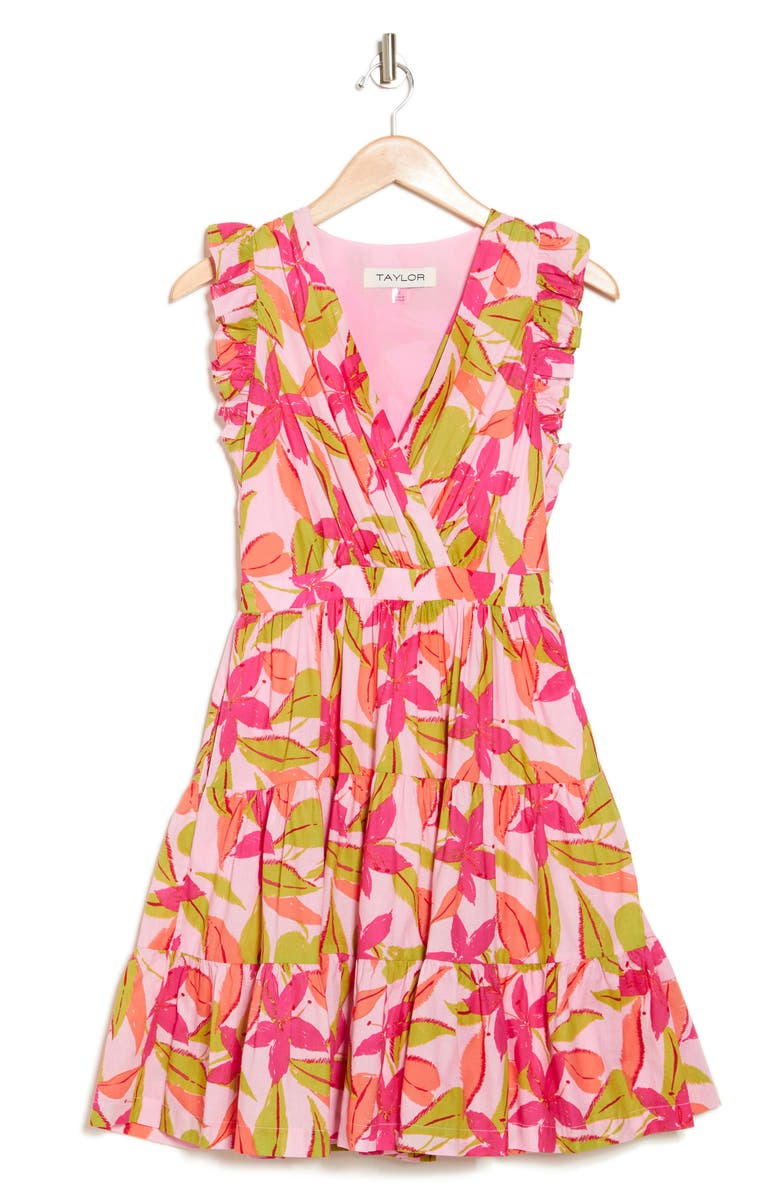 Taylor Dresses Floral Faux Wrap Dress, Alternate, color, 