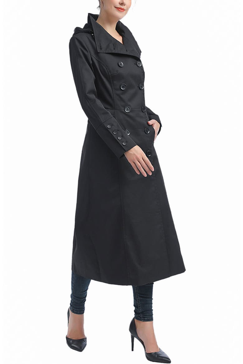 Women's Elana  Long Trench Coat, Alternate, color, Black
