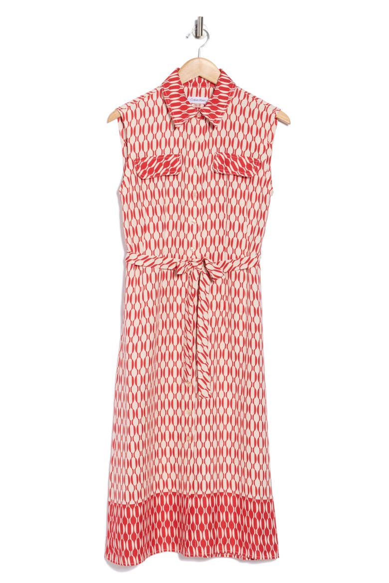Sleeveless Midi Shirtdress, Alternate, color, CHILI/ ANTIQUE WHT